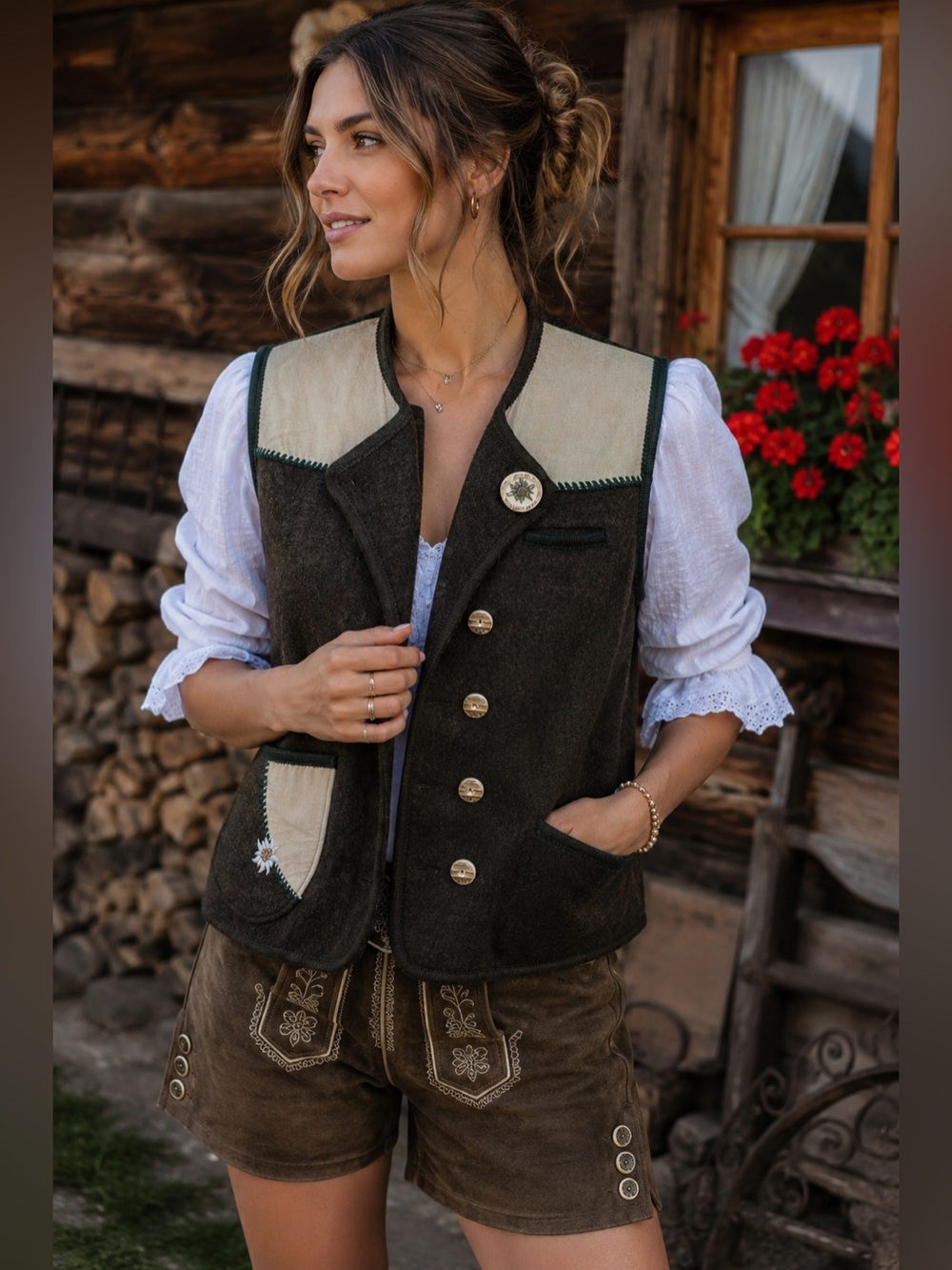 Austrian Trachten Wool Vest Womens XL Edelweiss Alpine Oktoberfest Wesenjak A6